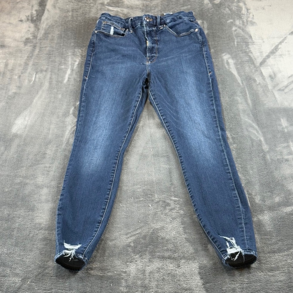 Good American Good Waist Skinny Jeans Blue Distressed High Rise GW067T 12/31
